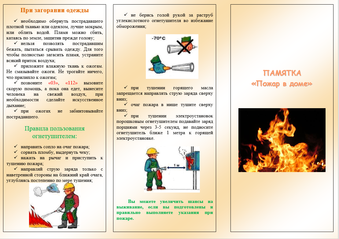 ПАМЯТКА «Пожар в доме».